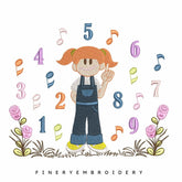 Girl cartoon with numbers - Embroidery Design - FineryEmbroidery